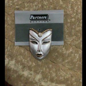 Large Silver and Gold Mask Brooch